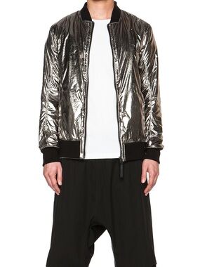 Helmut Lang Silver Foil Effect Padded Bomber Jacket XL Metallic NWT
